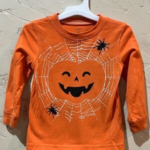 Carter's Halloween Orange Pumpkin & Spider L/S Tee Size 2T